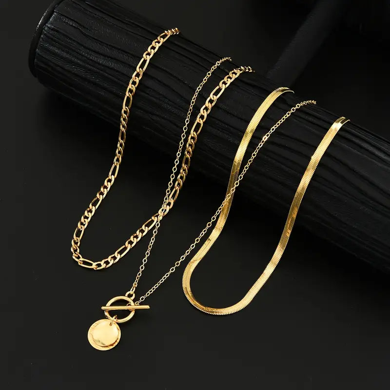 Layered Gold Coin Necklace - Textured Statement Pendant Jewelry