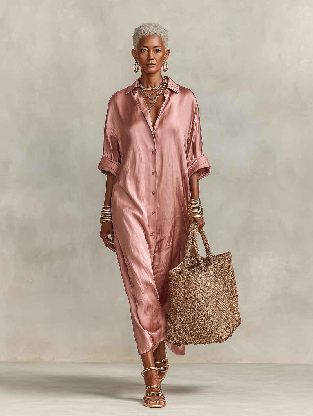 Maxi Shirt Dress for Women - Minimalist Button Front Long Dress