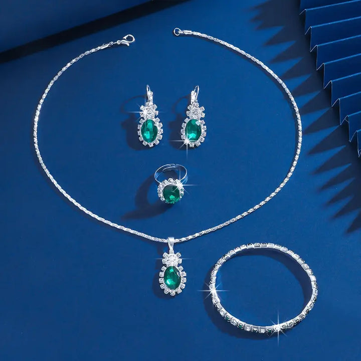 White Gold Jewelry Set - Elegant Necklace and Earrings