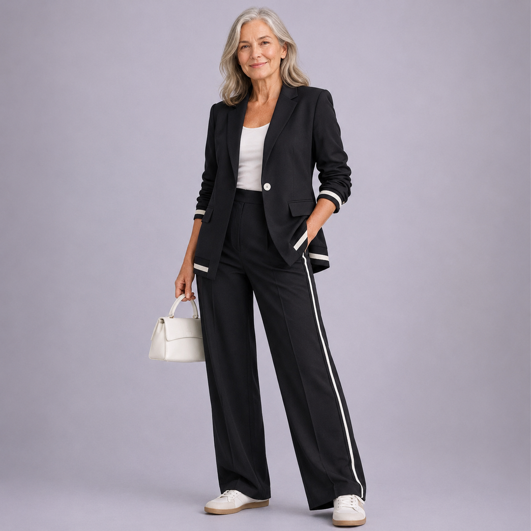 Two Piece Suit Set for Women - Relaxed Blazer & Wide Leg Pants