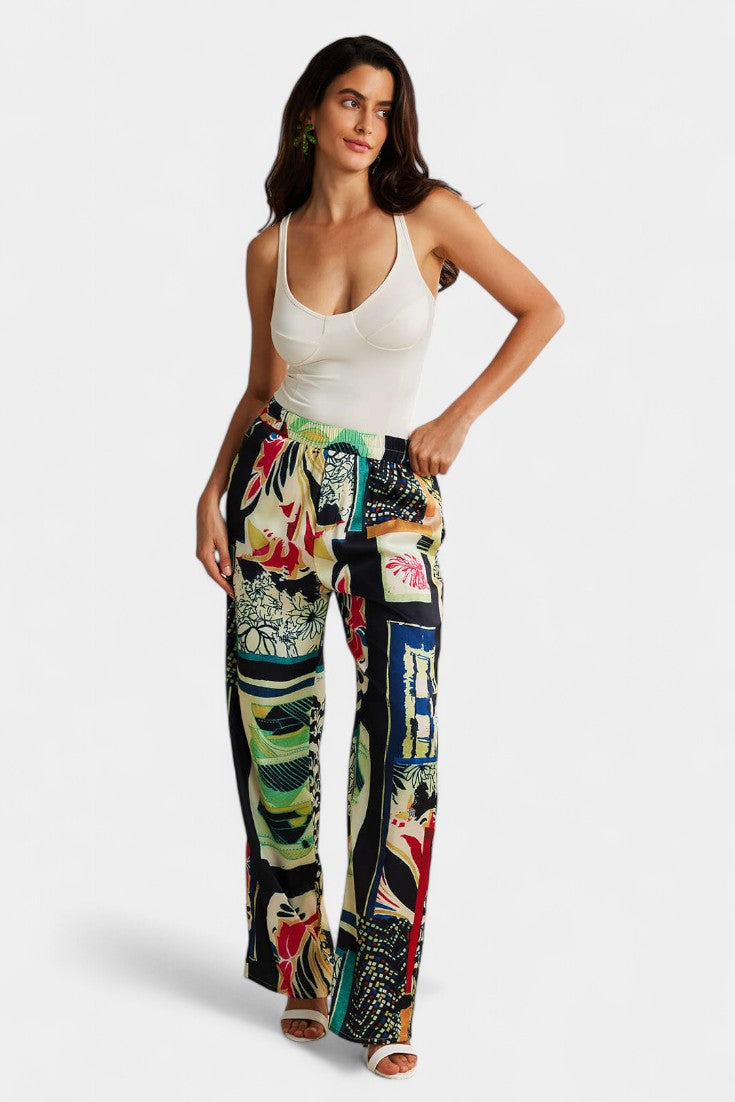 High Waisted Floral Trousers | Straight Leg Pants for Women