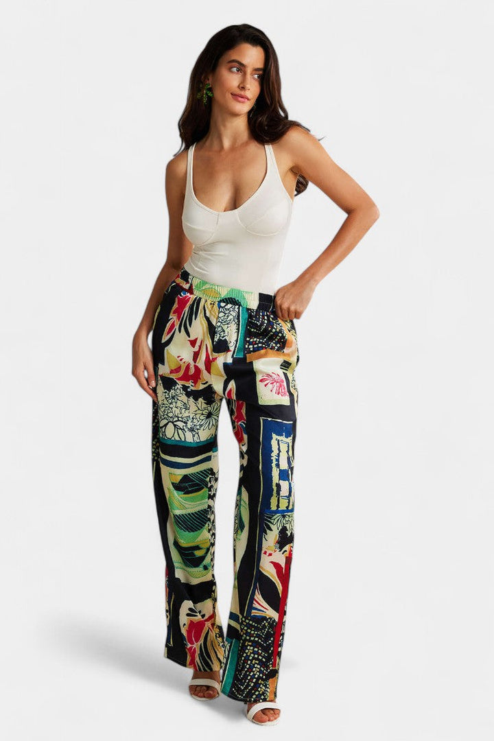 High Waisted Floral Trousers | Straight Leg Pants for Women