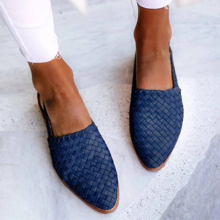 Woven Leather Mules for Women - Pointed Toe Slip On Flats