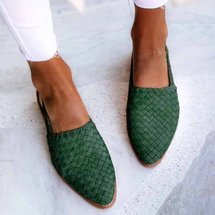 Woven Leather Mules for Women - Pointed Toe Slip On Flats