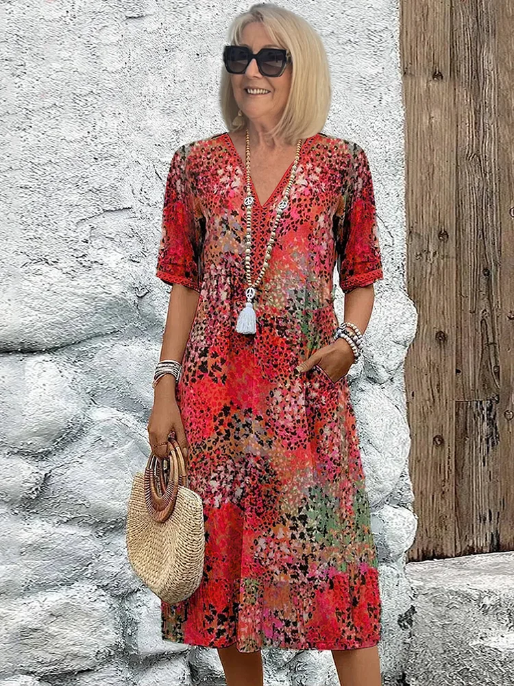 Floral Midi Dress with Tummy Control for Women