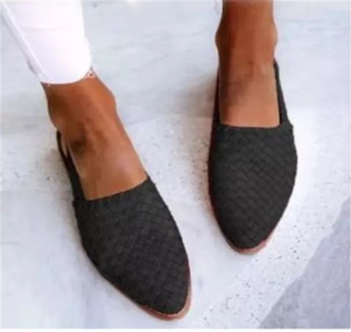 Woven Leather Mules for Women - Pointed Toe Slip On Flats