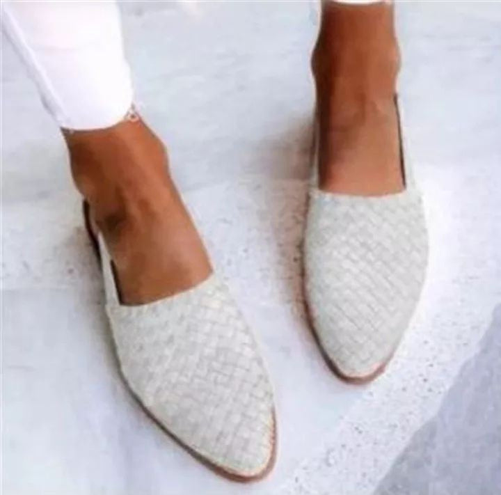 Woven Leather Mules for Women - Pointed Toe Slip On Flats
