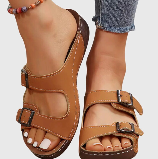 Orthopedic Wedge Sandals for Women with Double Buckle Straps