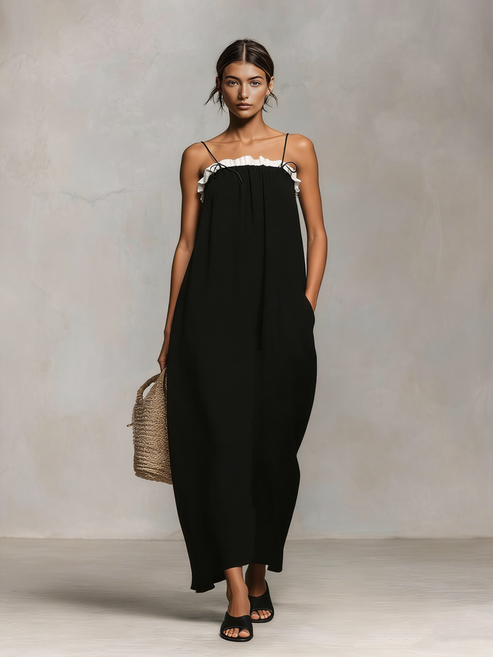 Color Block Maxi Dress with Spaghetti Straps for Summer