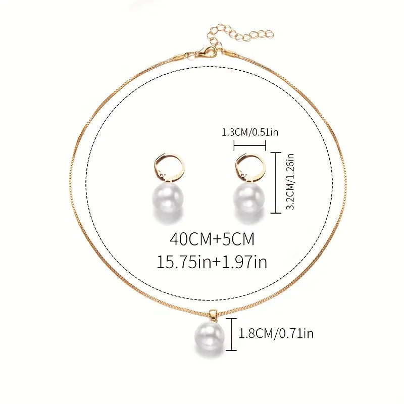 Pearl Jewelry Set Gold Tone Necklace Earrings Elegant Bridal