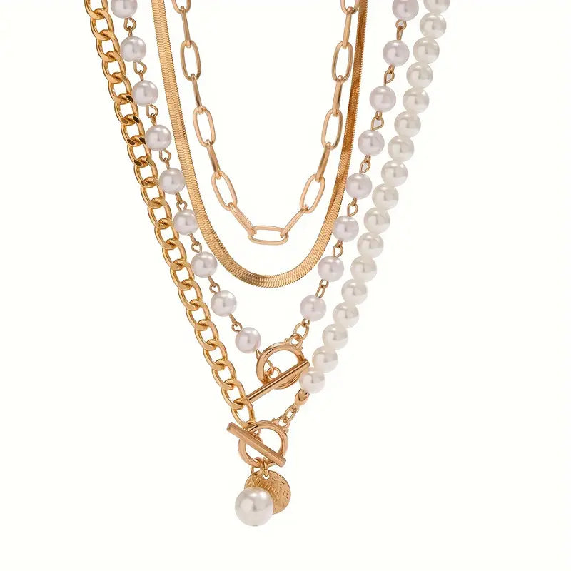 Pearl Snake Chain Necklace Set | Vintage Gold Layered Necklace