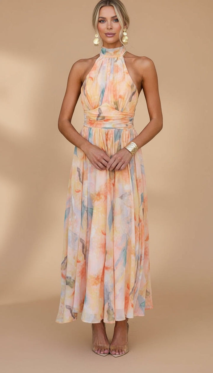 Maxi Dress with Print - Flowing Floor Length Dress