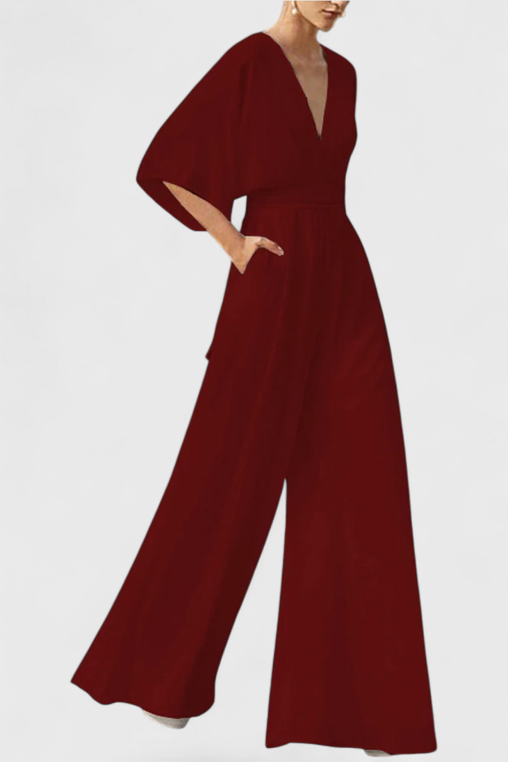 Elegant Cape Sleeve Jumpsuit with V-Neck for Women