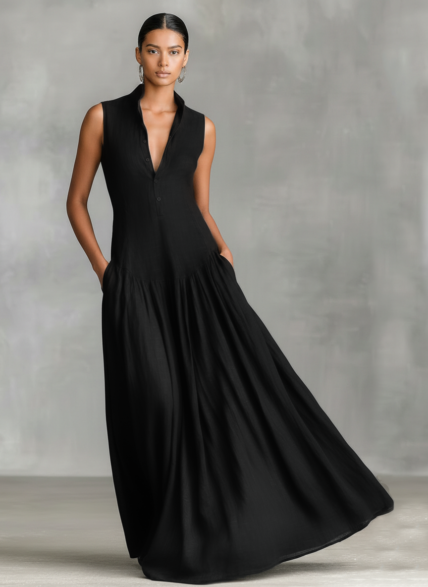 Linen Maxi Dress for Women Sleeveless Summer Casual