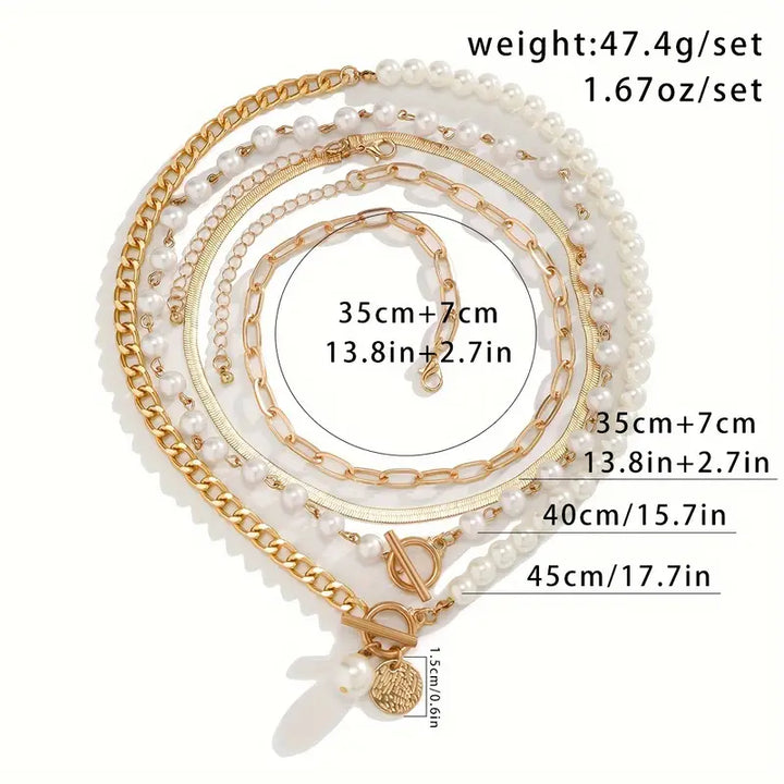 Pearl Snake Chain Necklace Set | Vintage Gold Layered Necklace
