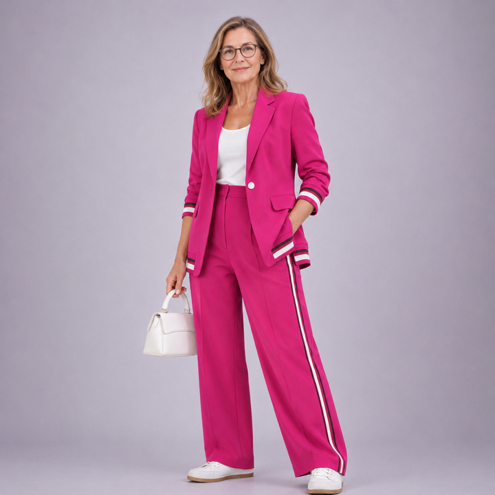 Two Piece Suit Set for Women - Relaxed Blazer & Wide Leg Pants