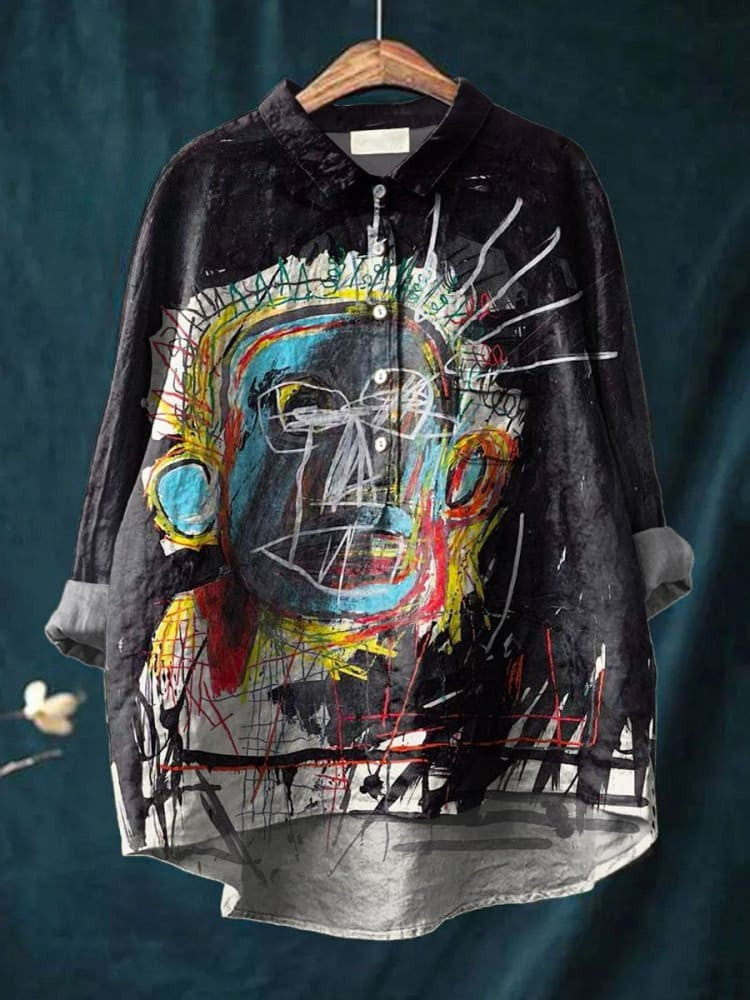 Abstract Print Blouse for Women - Artistic Button Down Shirt