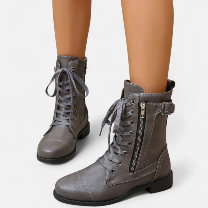 Lace-Up Ankle Boots for Women - Vintage Leather Combat Style