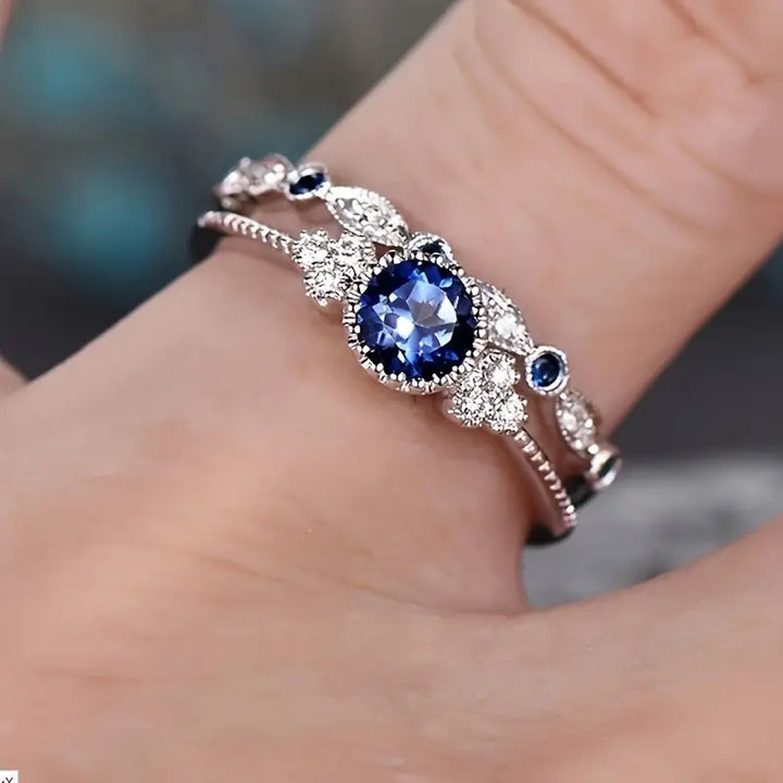 Crown Ring Set White Gold | Stackable Statement Rings for Women