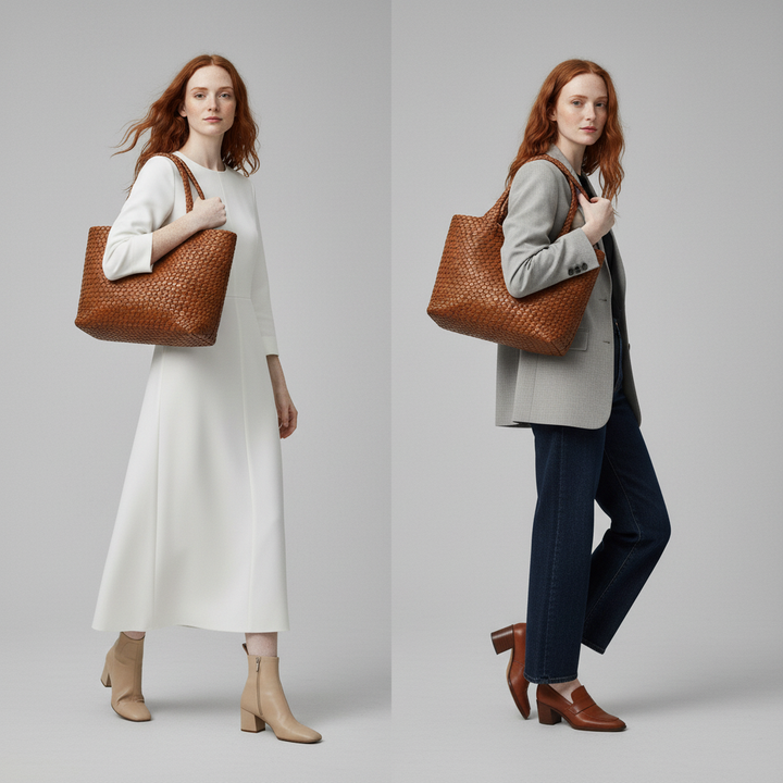Handwoven Leather Tote Bag - Spacious Everyday Carryall