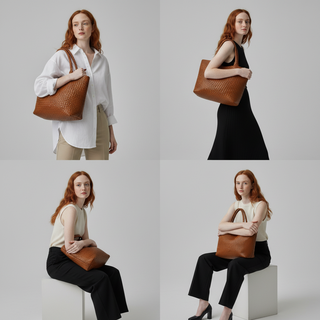 Handwoven Leather Tote Bag - Spacious Everyday Carryall