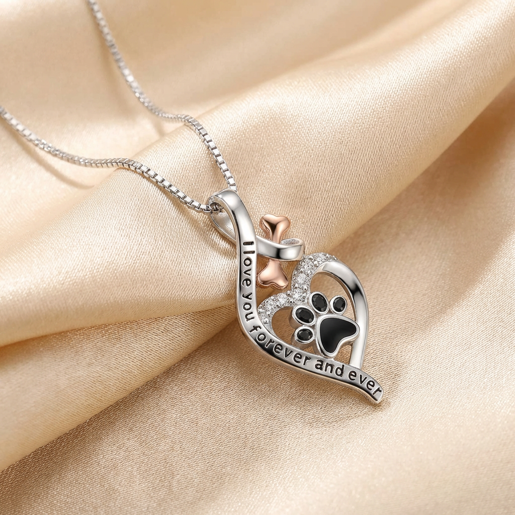 Pet Memorial Necklace Sterling Silver Paw Print Pendant