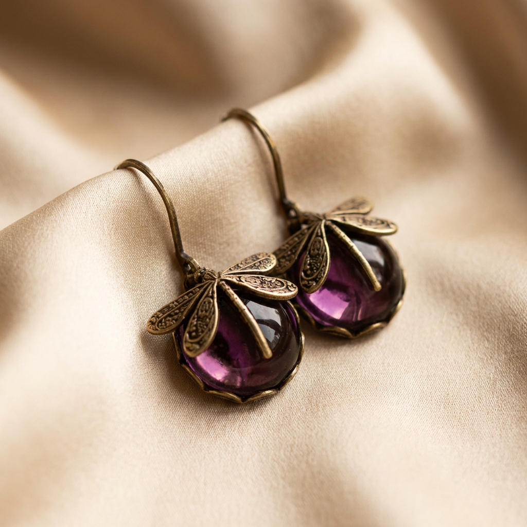 Dragonfly Earrings Antique Gold Vintage Style Statement Earrings