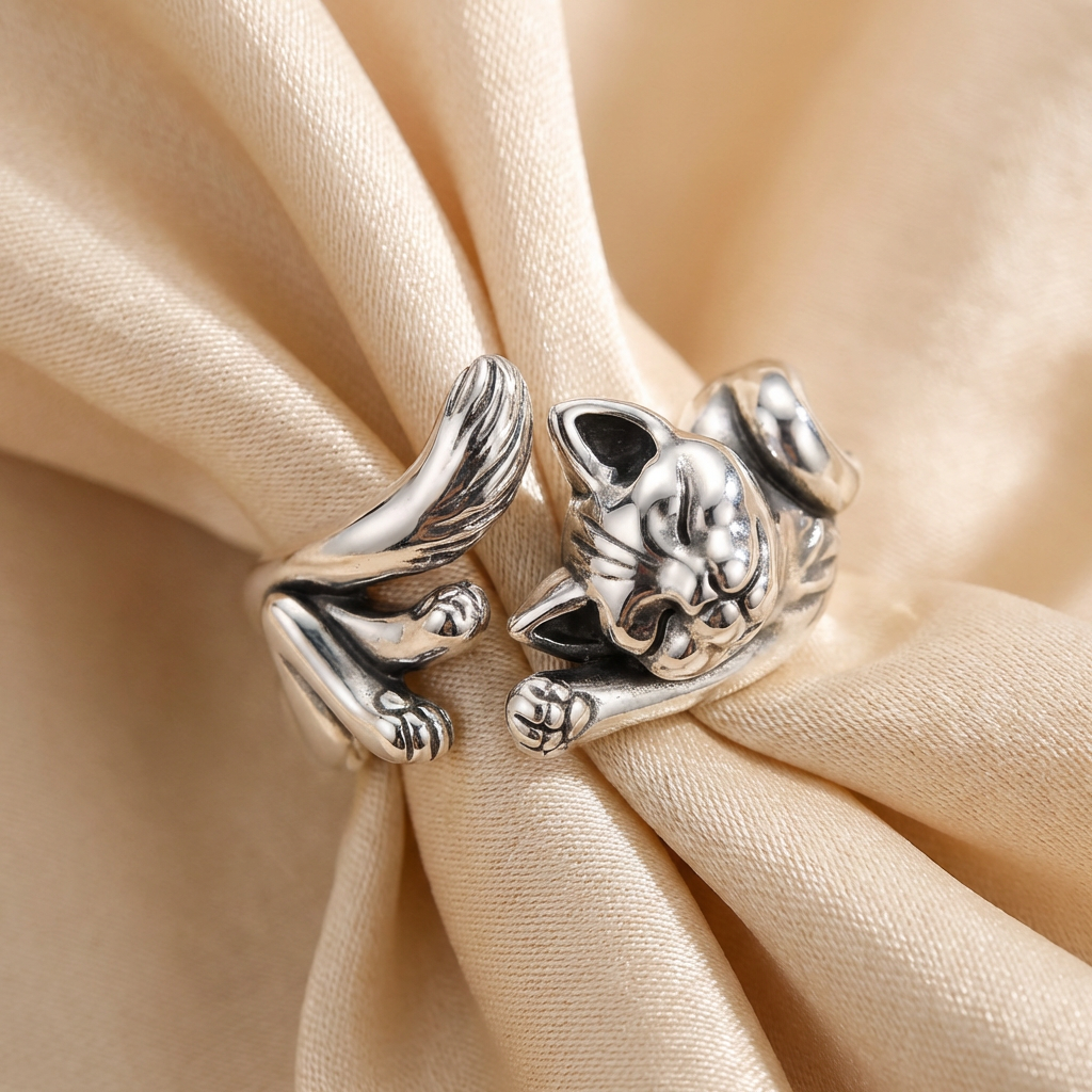 Vintage Cat Ring for Women - Sterling Silver Animal Jewelry