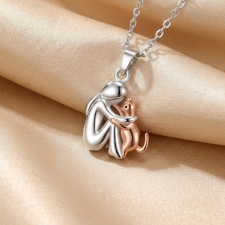 Cat Hug Pendant Necklace Gold Plated Memorial Jewelry
