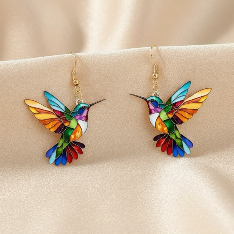 Statement Hummingbird Earrings - Colorful Lightweight Dangle Drops