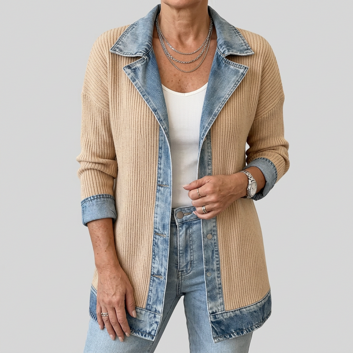 Mixed Fabric Jacket for Women - Relaxed Fit Layering Piece