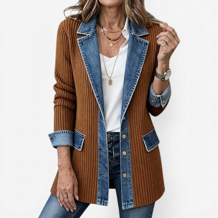Mixed Fabric Jacket for Women - Relaxed Fit Layering Piece