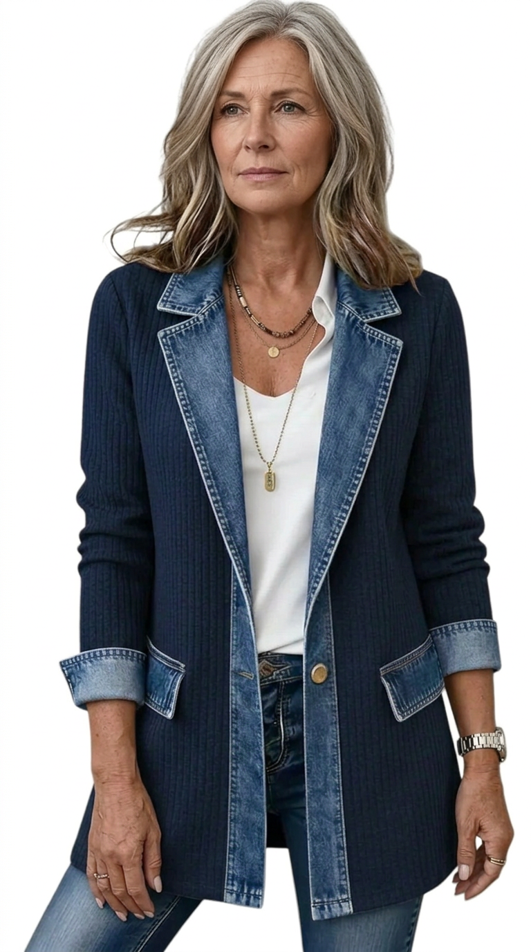 Mixed Fabric Jacket for Women - Relaxed Fit Layering Piece