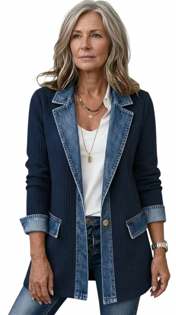 Mixed Fabric Jacket for Women - Relaxed Fit Layering Piece