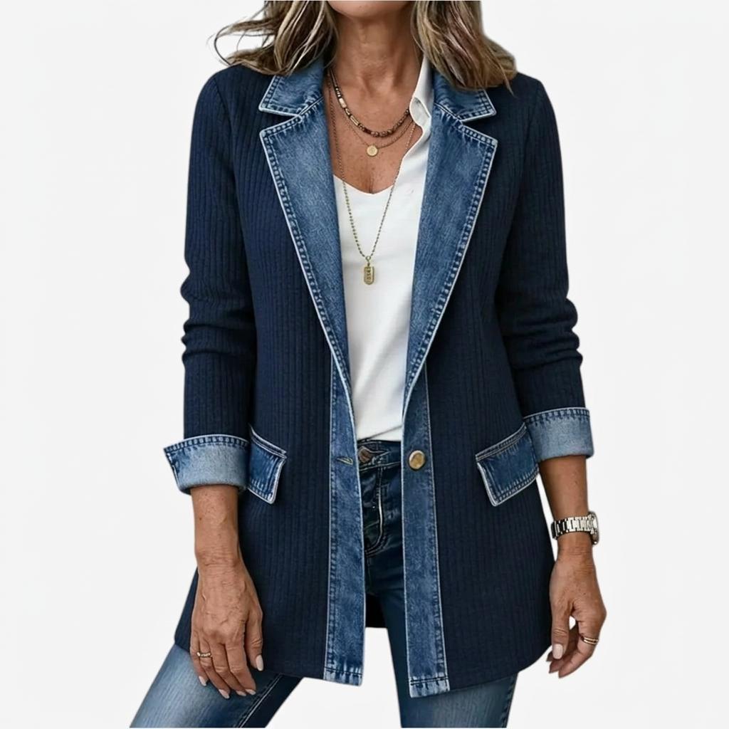 Mixed Fabric Jacket for Women - Relaxed Fit Layering Piece