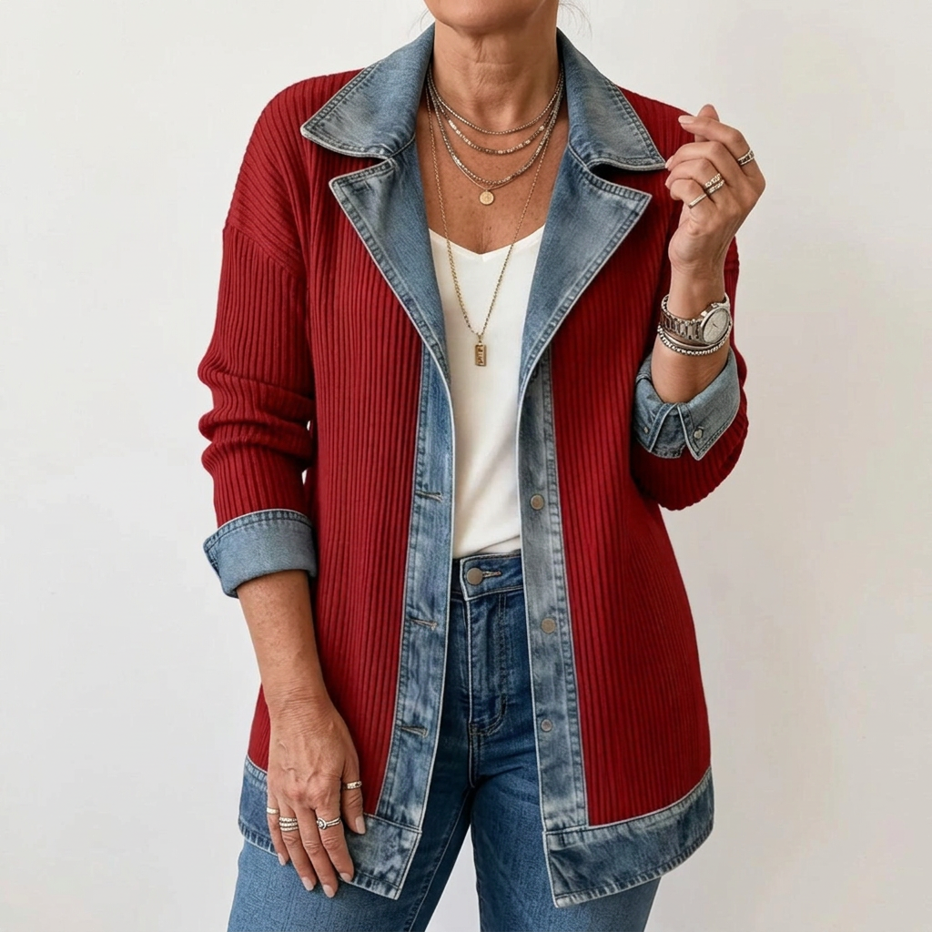 Mixed Fabric Jacket for Women - Relaxed Fit Layering Piece