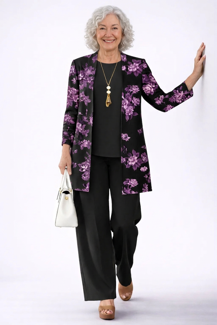3-Piece Cardigan Set for Women - Floral Wide Leg Outfit