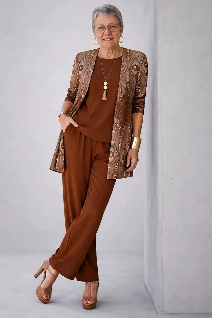 3-Piece Cardigan Set for Women - Relaxed Elegant Lounge Outfit