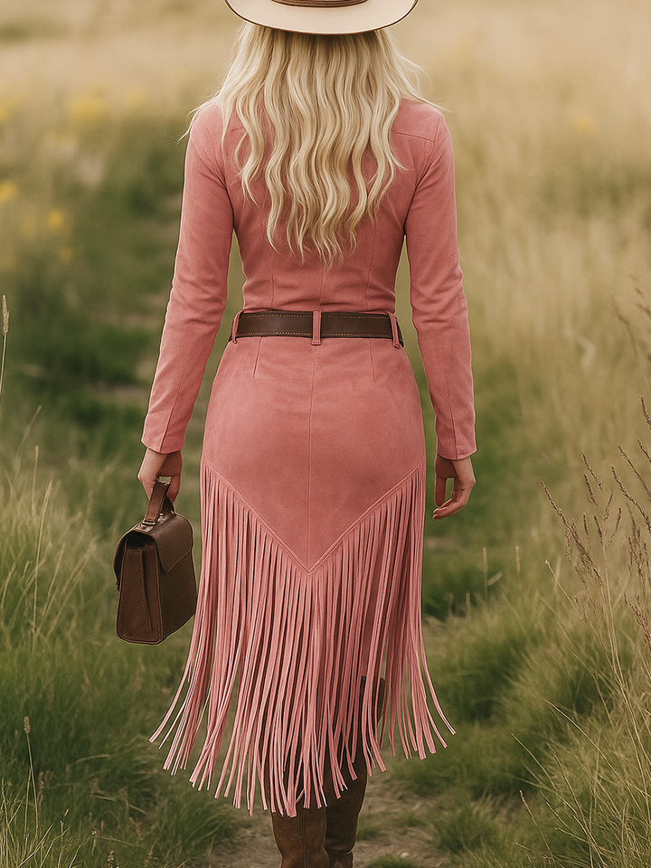 Suede Fringe Dress | Western Inspired Bohemian Midi