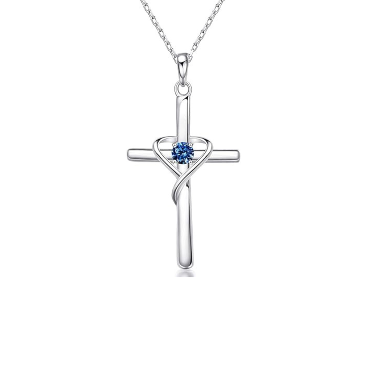 Sapphire Cross Necklace in White Gold | Elegant Pendant