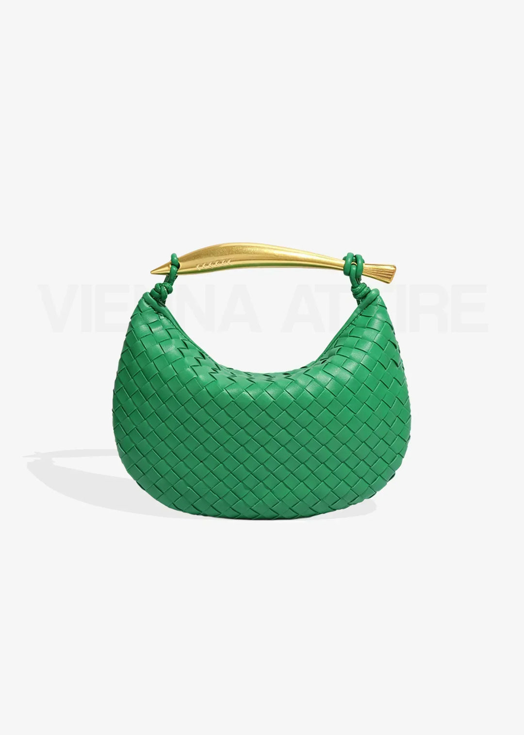 Woven Evening Bag with Gold Handle | Elegant Vegan Leather Handbag