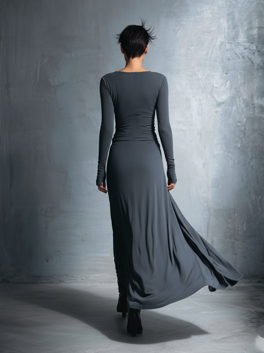 Gray Wrap Maxi Dress with Knot Detail for Women