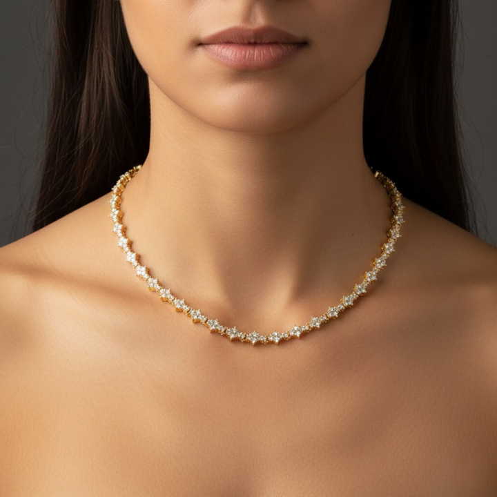 Tennis Necklace Gold - Classic Cluster Design for Women