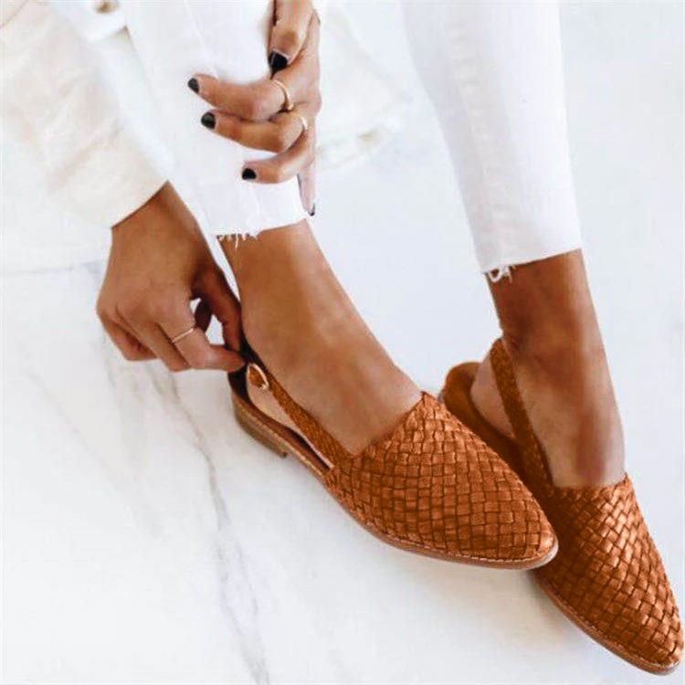 Woven Leather Mules for Women - Pointed Toe Slip On Flats