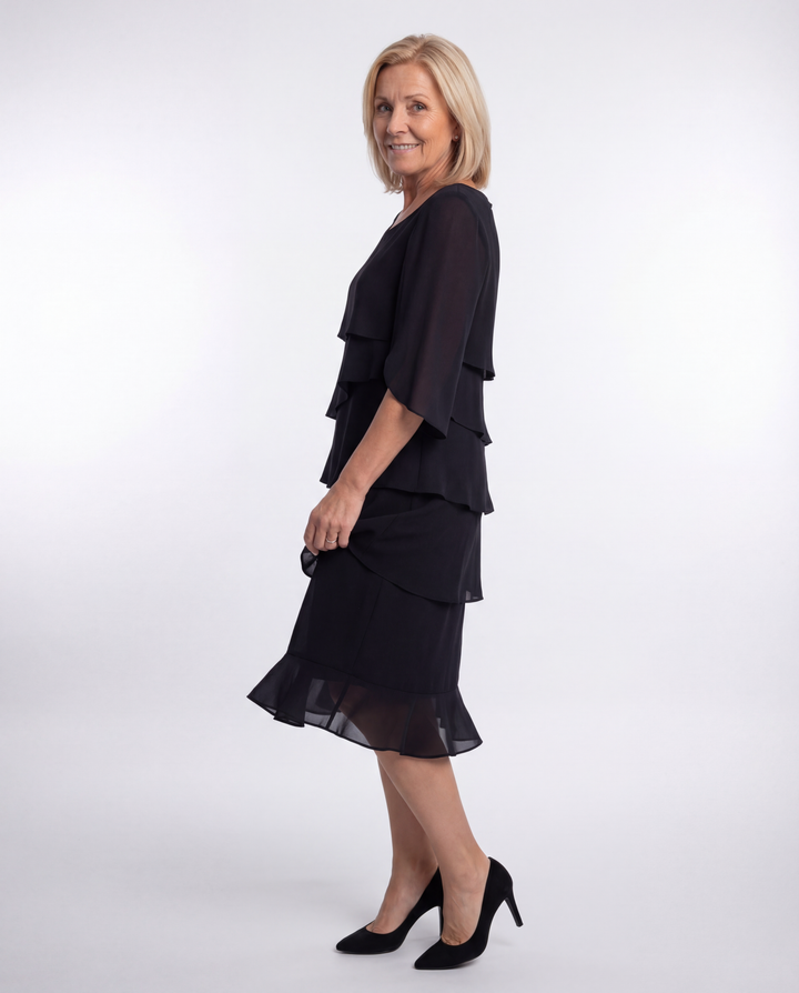 Midi Dress with Tummy Control and Split Sleeves