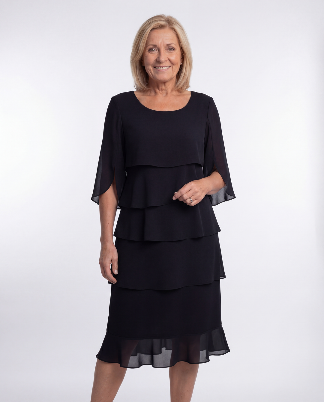 Midi Dress with Tummy Control and Split Sleeves