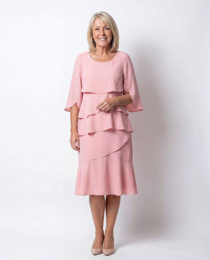 Midi Dress with Tummy Control and Split Sleeves