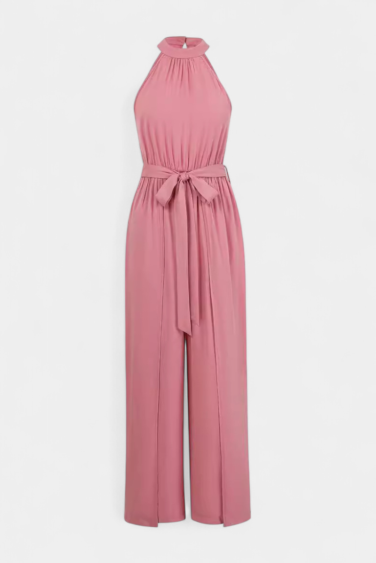One Shoulder Jumpsuit with Bow Detail - Elegant Wide Leg Jumpsuit