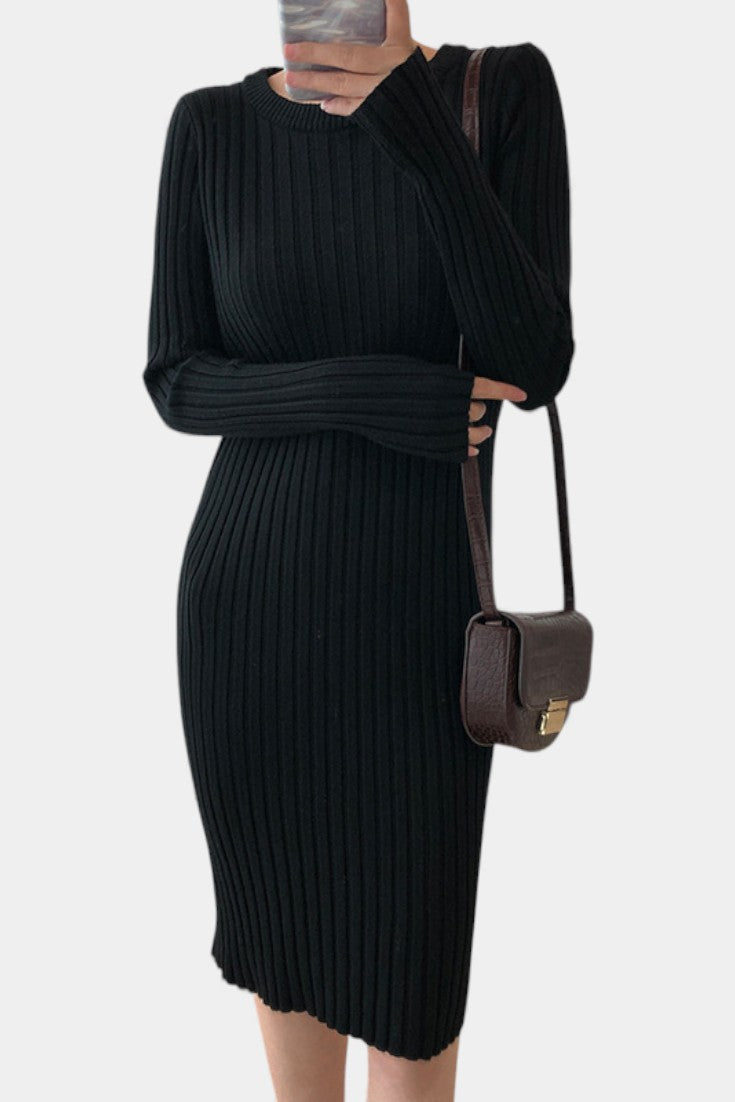 Two Piece Knit Set for Women - Long Sleeve Top and Midi Skirt