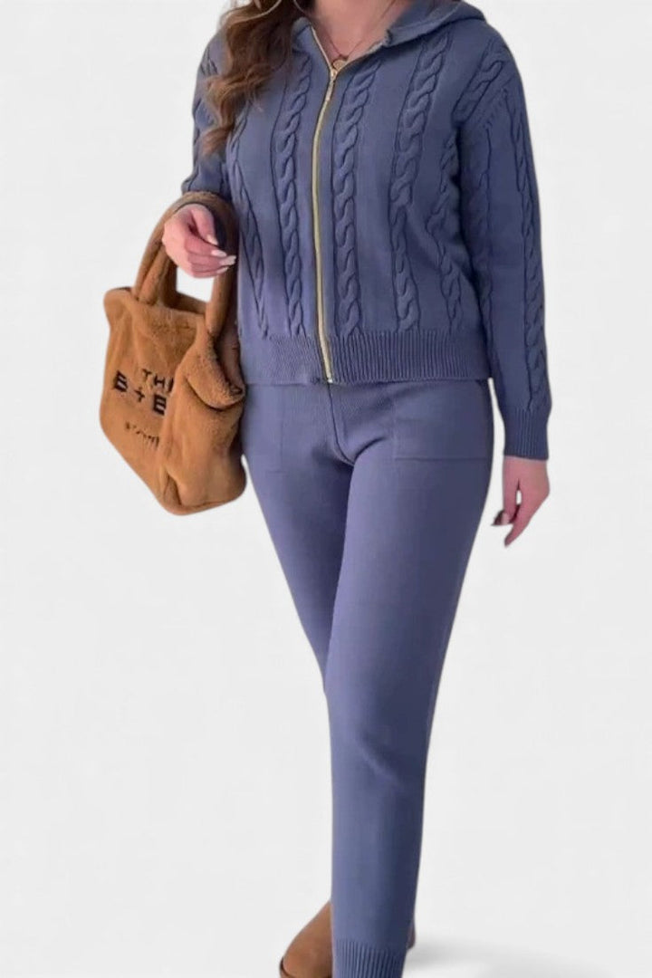 Cardigan Sweater Set for Women - Textured Knit Two Piece